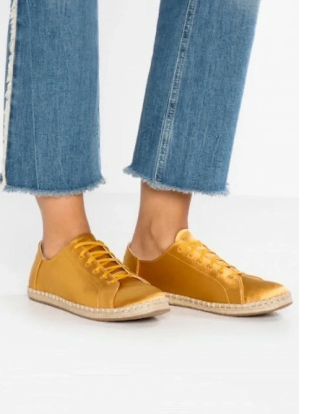 TOMS Lena sunflower gold Satin Lace-Up Espadrille Sneakers eclectic 7.5
